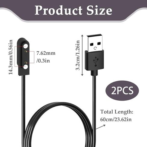 2-Pack Magnetic Smart Watch Charger Compatible with Bark Kids Smartwatch, Replacement USB Charging Cable, 2-Pin Magnetic Power Cord Accessory, 2ft Portable Travel Wire in Saudi Arabia