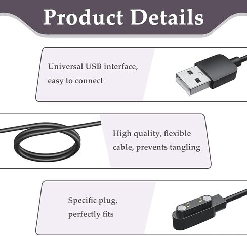 2-Pack Magnetic Smart Watch Charger Compatible with Bark Kids Smartwatch, Replacement USB Charging Cable, 2-Pin Magnetic Power Cord Accessory, 2ft Portable Travel Wire in Saudi Arabia