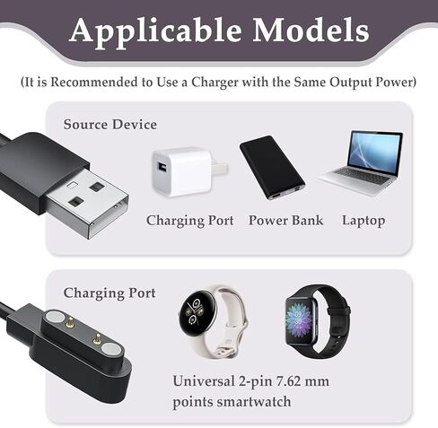 2-Pack Magnetic Smart Watch Charger Compatible with Bark Kids Smartwatch, Replacement USB Charging Cable, 2-Pin Magnetic Power Cord Accessory, 2ft Portable Travel Wire in Saudi Arabia