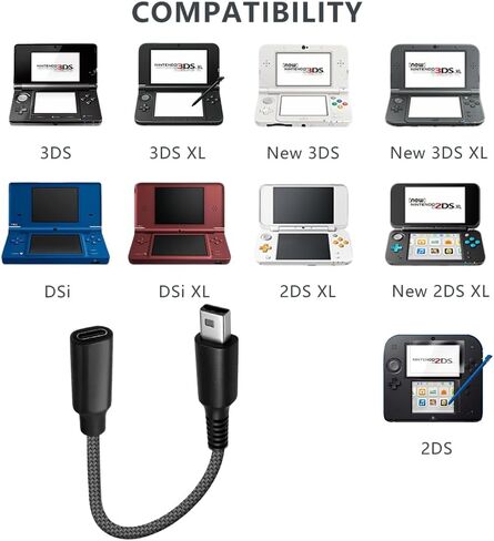2 Pack USB C Charging Cable Adapter for 3DS/3DS XL/3DS LL/2DS/DSi/DSi XL/2DS XL/New 2DS LL in Saudi Arabia