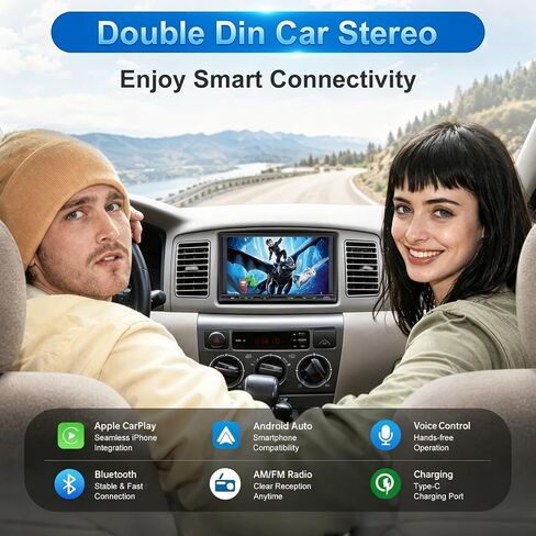 Double Din Car Stereo Wireless Apple CarPlay Android Auto, 7in Double Din Radio with Bluetooth, Mirror Link, Rearview Camera, Subwoofer/SWC/FM in Kuwait
