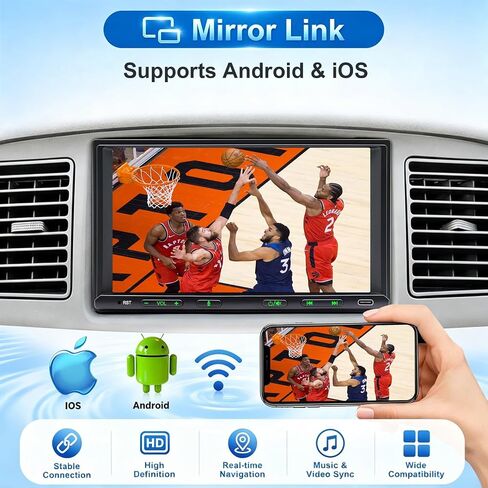 Double Din Car Stereo Wireless Apple CarPlay Android Auto, 7in Double Din Radio with Bluetooth, Mirror Link, Rearview Camera, Subwoofer/SWC/FM in Kuwait