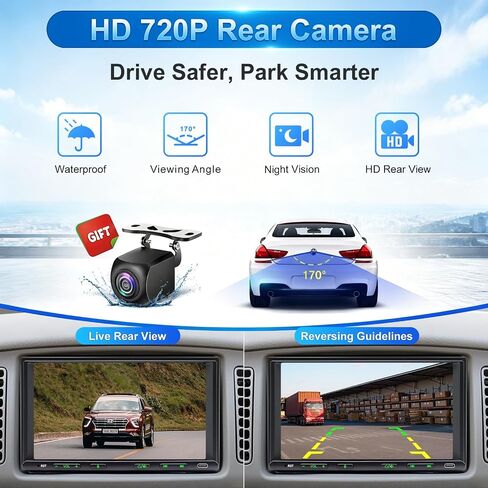 Double Din Car Stereo Wireless Apple CarPlay Android Auto, 7in Double Din Radio with Bluetooth, Mirror Link, Rearview Camera, Subwoofer/SWC/FM in Kuwait