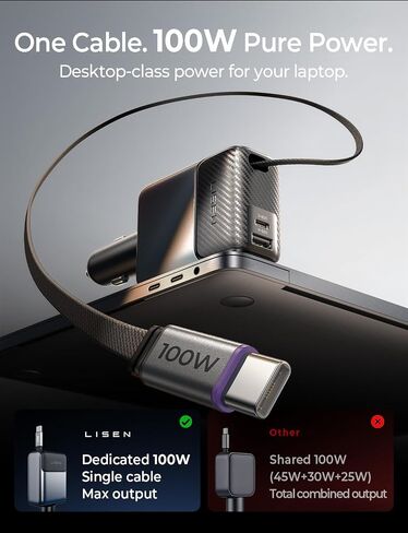 LISEN 136W Retractable Fast Car Charger, Laptop 100W Retractable Cable in Kuwait