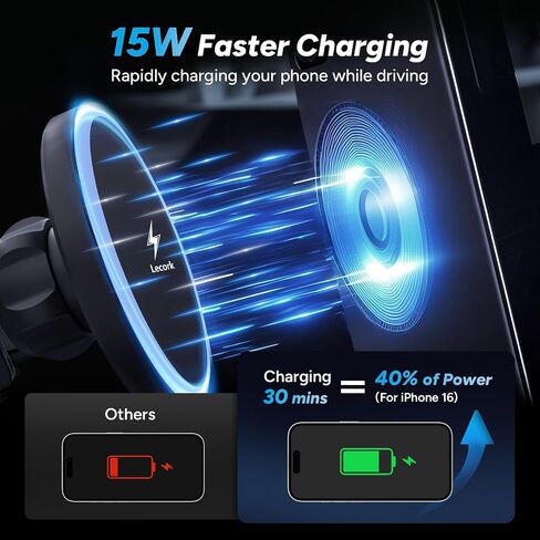 Lecork for Magsafe Car Mount Charger, 15W Air Vent Magnetic Wireles Car Mount Charger for iPhone 16 Pro Max Accessories, Car Phone Holder for iPhone 17 16 15 14 13 12 in Kuwait
