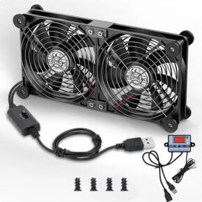 ELUTENG 140mm Dual USB Computer Fan with Temperature Controller Flow VR Blower for 3 Speed Control Max 1500RPM Cooling Ventilator with 8 Silicone Pads for Laptop/Receiver/DVR/Computer Cooling in Saudi Arabia