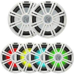 2 Kicker 45KMF104 10" Weather-Proof Subwoofers for Freeair Applications - 2 Kicker 45KMG10W 10" LED Grilles (White) in Kuwait