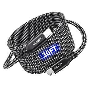 Extra Long 30 FT USB C to USB C Cable 60W, 480Mbps Data Transfer Type C Fast Charging Cord, Long Nylon Braided C to C Power Cable for iPhone 17 16 15, MacBook, iPad, Pixel, Samsung, Android in Kuwait