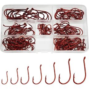 175pcs Red Octopus Fishing Hooks- High Carbon Steel Offset Circle Hooks - #2 to 6/0 Sharp Barbed Catfish Hooks for Saltwater and Freshwater - Ideal for Catfish, Bass, Snapper, Walleye in Kuwait