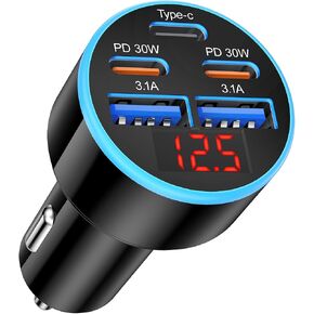 Car Charger with Voltage Display,2 Pack 5-Port 90W USB C Car Phone Charger in Kuwait