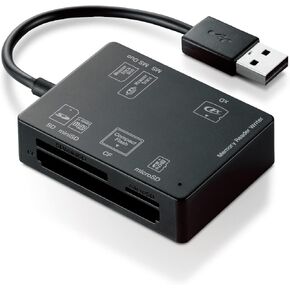 Elecom MR-A012BK Card Reader, USB 2.0, Integrated Cable, Compact Model, Compatible with 58 Media, Black in Kuwait