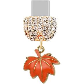 ELISE & FONDA TP993 Type-C Charging Port Crystal Anti Dust Plug Little Thanksgiving Maple Leaf Cell Phone Charm for iPhone 15/16/Samsung/OnePlus/Xiaomi/oppo Android Phones (Orange) in Saudi Arabia