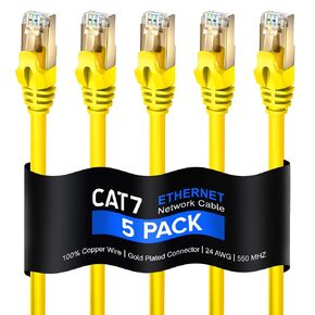 Maximm Flat Cat7 Ethernet Cable SFTP Shielded Yellow 3ft 5-Pack in Saudi Arabia