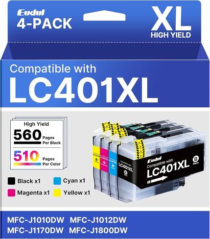 LC401XL Ink Cartridges for Brother Printer, High Yield LC401XL Compatible for Brother LC401 Ink Cartridges, Work for Brother MFC-J1010DW MFC-J1170DW MFC-J1012DW MFC-J1800DW, Black Cyan Magenta Yellow in Kuwait