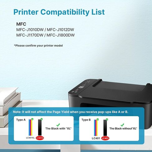 LC401XL Ink Cartridges for Brother Printer, High Yield LC401XL Compatible for Brother LC401 Ink Cartridges, Work for Brother MFC-J1010DW MFC-J1170DW MFC-J1012DW MFC-J1800DW, Black Cyan Magenta Yellow in Kuwait