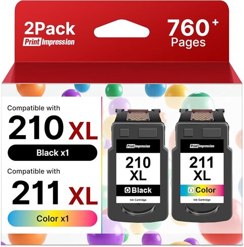 210XL and 211XL Ink Cartridges Replacement for Canon 210 XL and 211 XL Ink Cartridges 211XL Color 210XL Black Ink Cartridge Work for IP2702 MP230 MP250 MP280 MP480 MX320 MX330 MX340 (1 Black,1 Color) in Kuwait
