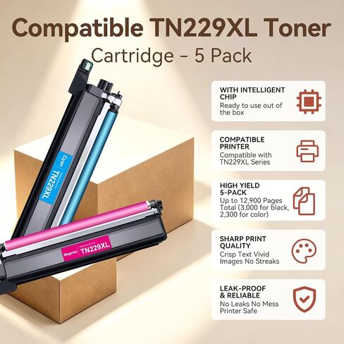 TN229XL Toner 5 Pack Comapatible for Brother MFC-L3780CDW in Kuwait