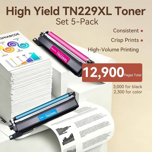 TN229XL Toner 5 Pack Comapatible for Brother MFC-L3780CDW in Kuwait