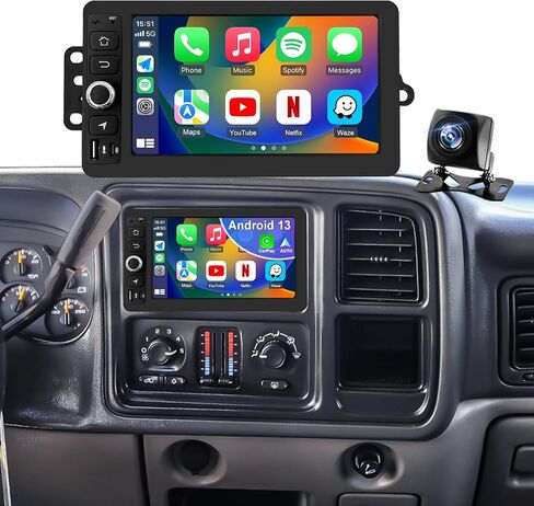 64G Upgrade Car Radio for Chevrolet Silverado 1500/2500/3500 2003-2006, GMC Sierra 1500/2500/3500 2003-2006, 7in Colorado Express Impala Stereo Touch Screen CarPlay Android Auto GPS FM Camera 5GWifi in Kuwait