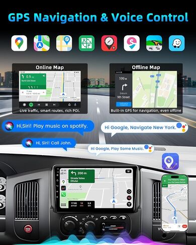 Android 15 Car Radio for Dodge Ram 1500 2500 3500 2002 2003 2004 2005: 9 Inch 1280x800 Touchscreen Upgrade Wireless CarPlay/Android Auto Bluetooth 5.0 5G WiFi GPS FM/RDS 1080P Backup Camera in Kuwait