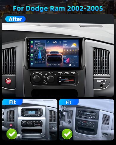 Android 15 Car Radio for Dodge Ram 1500 2500 3500 2002 2003 2004 2005: 9 Inch 1280x800 Touchscreen Upgrade Wireless CarPlay/Android Auto Bluetooth 5.0 5G WiFi GPS FM/RDS 1080P Backup Camera in Kuwait