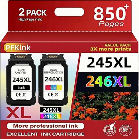 245XL 246XL Ink Cartridge Combo Pack for Canon, PG-245XL CL-246XL Replacement with Smart Chip, 2-Pack (1 Black 1 245XLColor) for Pixma MG2522 MX490 TR4520 TS3122 TS3322 Printers in Kuwait