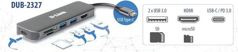 D-Link DUB-2327 6-in-1 USB-C Hub with Power Delivery (PD 60W), 4K HDMI, 2 USB 3.0 Ports, SD/MicroSD Card Reader for PC, MacBook Pro, MacBook Air, iPad Pro, Chromebook, Surface Pro and More in Kuwait