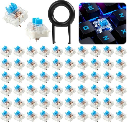 61Pcs Clickers for 3D Prints,Mechanical Keyboard Keycaps Set with Remover Tool,Blue Switches,DIY Accessories,Applicable for Blue Switch Mechanical Keyboard,Ideal for Typists & Keyboard Enthusiasts in Kuwait