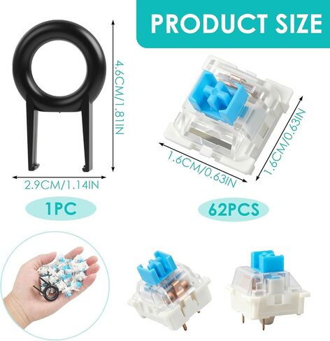 61Pcs Clickers for 3D Prints,Mechanical Keyboard Keycaps Set with Remover Tool,Blue Switches,DIY Accessories,Applicable for Blue Switch Mechanical Keyboard,Ideal for Typists & Keyboard Enthusiasts in Kuwait