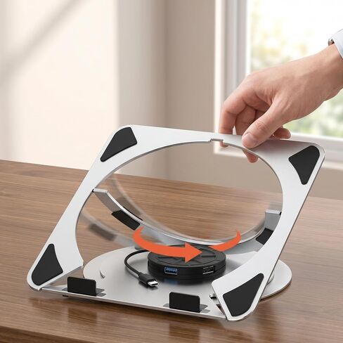 360° Rotating Laptop Stand, Aluminum Alloy Material, Built-in 3-in-1 USB Docking, USB 3.0 Interface for Team Collaboration and Online Teaching in Kuwait