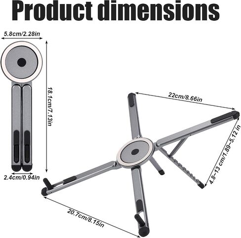 Portable Foldable Laptop Stand for Desk, 3-in-1 Aluminum Alloy Magnetic Phone Stand & Laptop Riser Multi-Device Ergonomic Adjustable Holder for Travel Desk Home Office (Gun Gray) in Kuwait