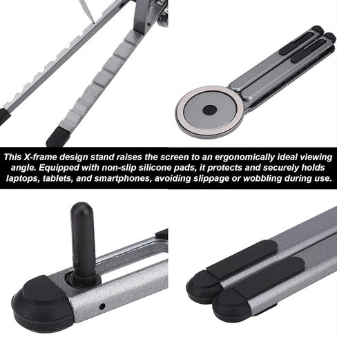 Portable Foldable Laptop Stand for Desk, 3-in-1 Aluminum Alloy Magnetic Phone Stand & Laptop Riser Multi-Device Ergonomic Adjustable Holder for Travel Desk Home Office (Gun Gray) in Kuwait
