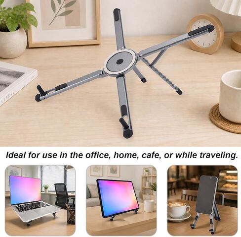 Portable Foldable Laptop Stand for Desk, 3-in-1 Aluminum Alloy Magnetic Phone Stand & Laptop Riser Multi-Device Ergonomic Adjustable Holder for Travel Desk Home Office (Gun Gray) in Kuwait