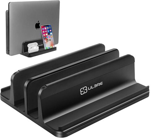 Vertical Laptop Stand Metal, ULBRE Double Adjustable 4 Slots Upright MacBook Stands Holder Compatible w' All iPad Tablet Surface Pro Go Dell Samsung HP Chromebook Upto 17.5' - Black in Kuwait