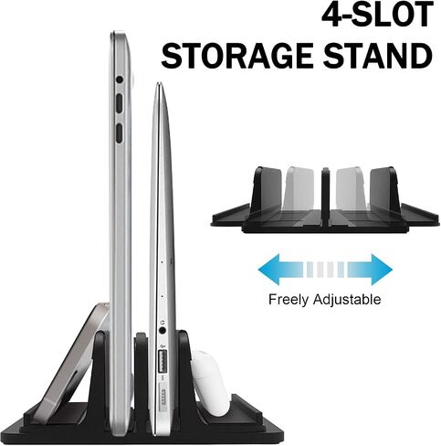 Vertical Laptop Stand Metal, ULBRE Double Adjustable 4 Slots Upright MacBook Stands Holder Compatible w' All iPad Tablet Surface Pro Go Dell Samsung HP Chromebook Upto 17.5' - Black in Kuwait