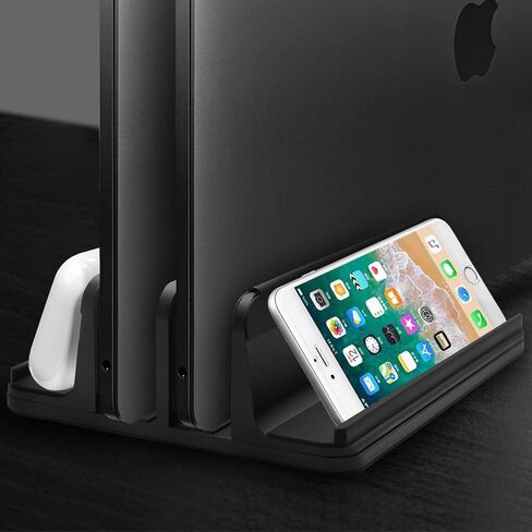 Vertical Laptop Stand Metal, ULBRE Double Adjustable 4 Slots Upright MacBook Stands Holder Compatible w' All iPad Tablet Surface Pro Go Dell Samsung HP Chromebook Upto 17.5' - Black in Kuwait