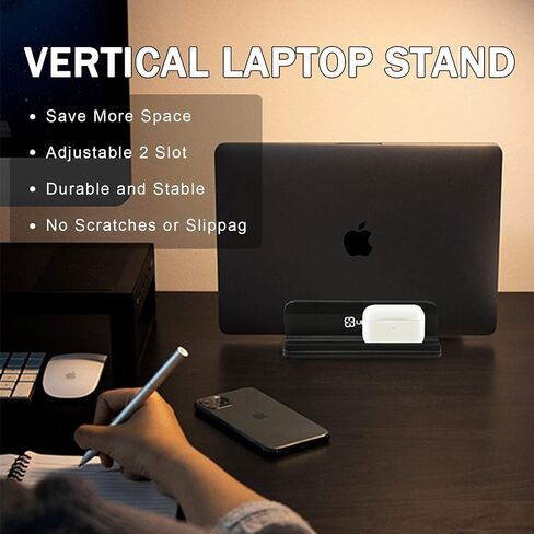 Vertical Laptop Stand Metal, ULBRE Double Adjustable 4 Slots Upright MacBook Stands Holder Compatible w' All iPad Tablet Surface Pro Go Dell Samsung HP Chromebook Upto 17.5' - Black in Kuwait