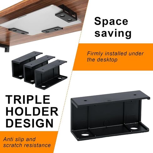 Under Desk Laptop Mount, Multipurpose Adjustable Under Desk Shelf Holder with Anti-Scratch Pads for Laptop Office, Black in Kuwait