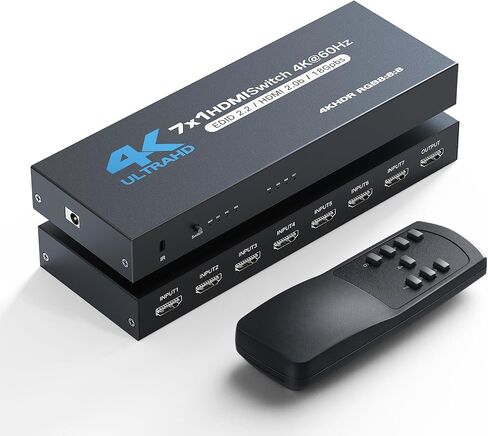 HDMI Switch 7 in 1 Out, 4K60Hz HDMI Switcher with Remote, H-DMI Selector Box Support UltraHD Dolby HDR10 2.0 HDCP 2.2 3D, HD-MI Splitter Compatible with Xbox PS5/4/3 Blu-Ray Player Fire Stick in Kuwait