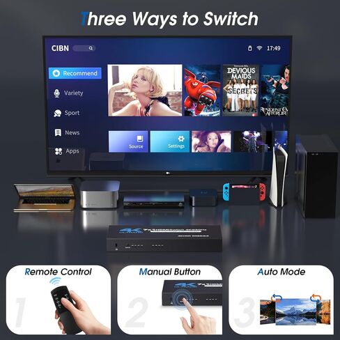 HDMI Switch 7 in 1 Out, 4K60Hz HDMI Switcher with Remote, H-DMI Selector Box Support UltraHD Dolby HDR10 2.0 HDCP 2.2 3D, HD-MI Splitter Compatible with Xbox PS5/4/3 Blu-Ray Player Fire Stick in Kuwait