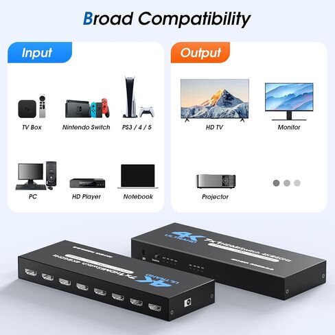 HDMI Switch 7 in 1 Out, 4K60Hz HDMI Switcher with Remote, H-DMI Selector Box Support UltraHD Dolby HDR10 2.0 HDCP 2.2 3D, HD-MI Splitter Compatible with Xbox PS5/4/3 Blu-Ray Player Fire Stick in Kuwait