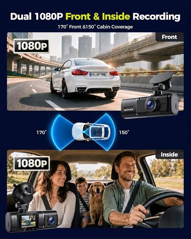 LAMTTO Dual Dash Cam Front and Inside,Dash Camera for Cars with 32GB Card in Kuwait