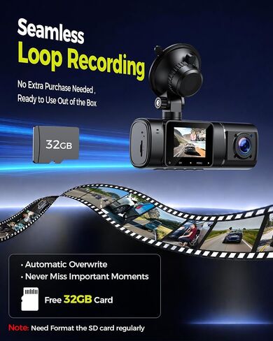 LAMTTO Dual Dash Cam Front and Inside,Dash Camera for Cars with 32GB Card in Kuwait