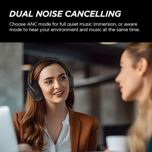 Hybrid Active Noise Cancelling Headphones Wireless Bluetooth Headphones Over Ear Wireless with Deep Bass, Clear Calls, Comfortable Fit, 30H Playtime, Travel Case, Black Pair in Kuwait