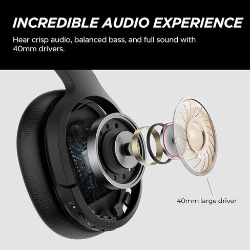 Hybrid Active Noise Cancelling Headphones Wireless Bluetooth Headphones Over Ear Wireless with Deep Bass, Clear Calls, Comfortable Fit, 30H Playtime, Travel Case, Black Pair in Kuwait