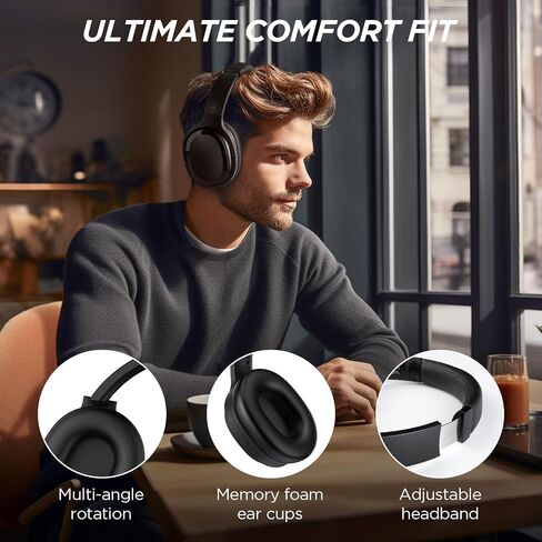 Hybrid Active Noise Cancelling Headphones Wireless Bluetooth Headphones Over Ear Wireless with Deep Bass, Clear Calls, Comfortable Fit, 30H Playtime, Travel Case, Black Pair in Kuwait