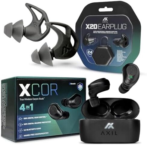 AXIL XCOR PRO Bluetooth Earbuds + X20 Noise Reduction Ear Plugs Bundle in Kuwait