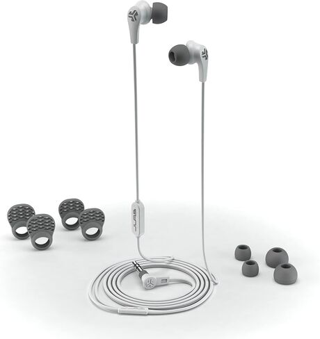 Audio JBuds Pro Signature Wired Earbuds with Microphone and Track Controls, Titanium 10mm Drivers with Custom Fit Gel Tips and Cush Fins, Pink-White in Kuwait