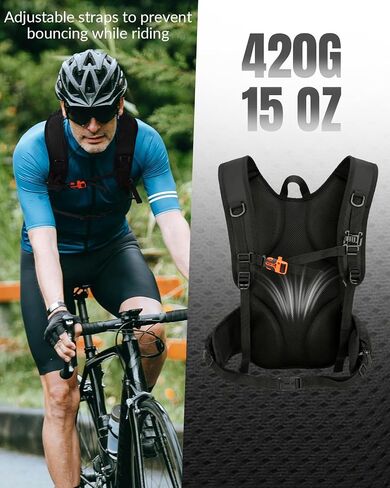 Small Hydration Cycling Backpack with 2L Water Bladder for Men Women, 15L Waterproof Hiking Backpack with Helmet Buckle & Waist Pocket & Chest Strap for MTB Biking, Black in Kuwait