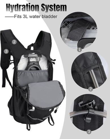 Small Hydration Cycling Backpack with 2L Water Bladder for Men Women, 15L Waterproof Hiking Backpack with Helmet Buckle & Waist Pocket & Chest Strap for MTB Biking, Black in Kuwait